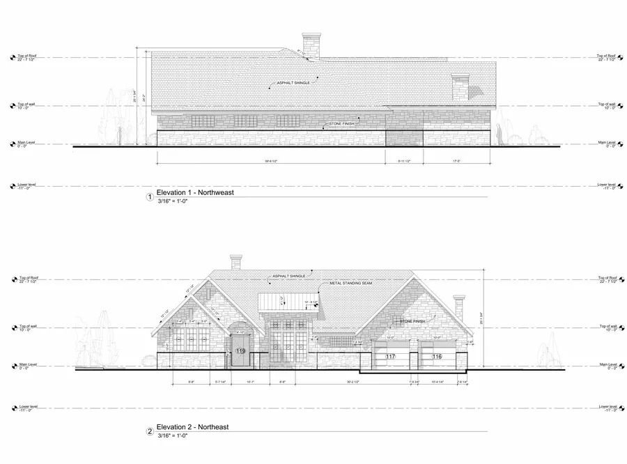 DeYoung Residence — northwest and northeast elevations